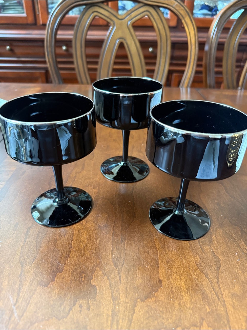 Set of 3 Lenox Venture Black Crystal champagne sherbet glasses platinum rim